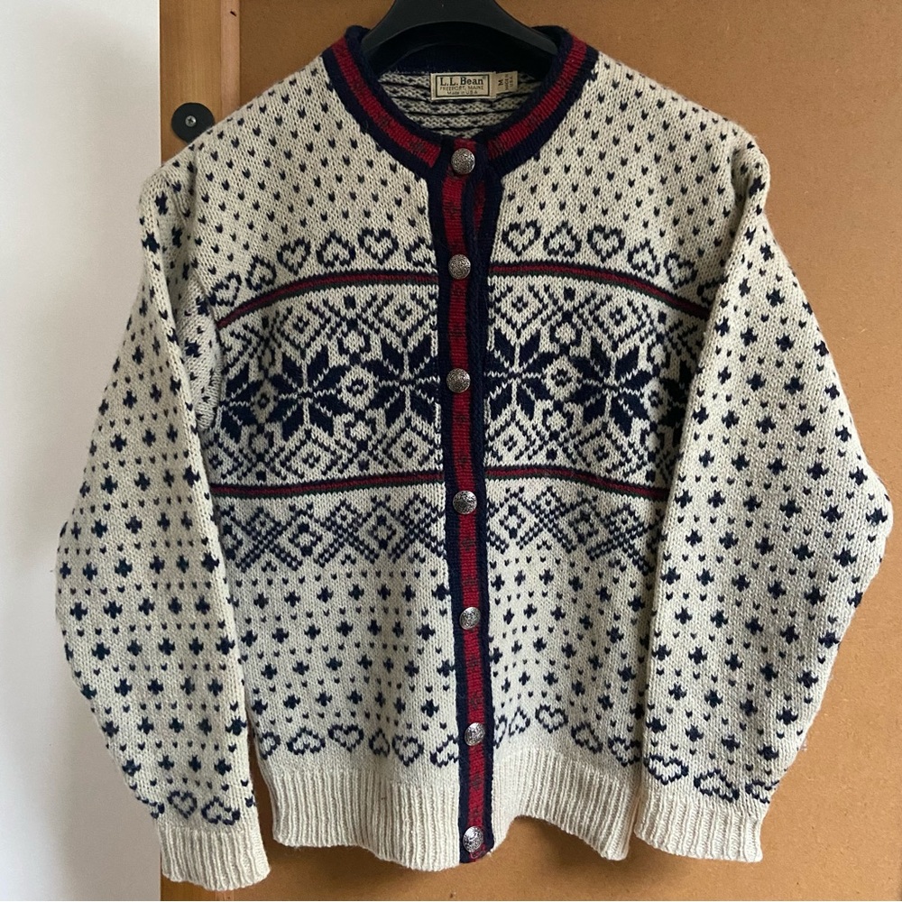 Vintage LL Bean Women’s Fair Isle Wool Cardigan Sweater Ski Nordic Made in USA M